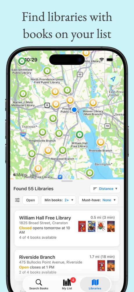 Find nearby libraries with your books