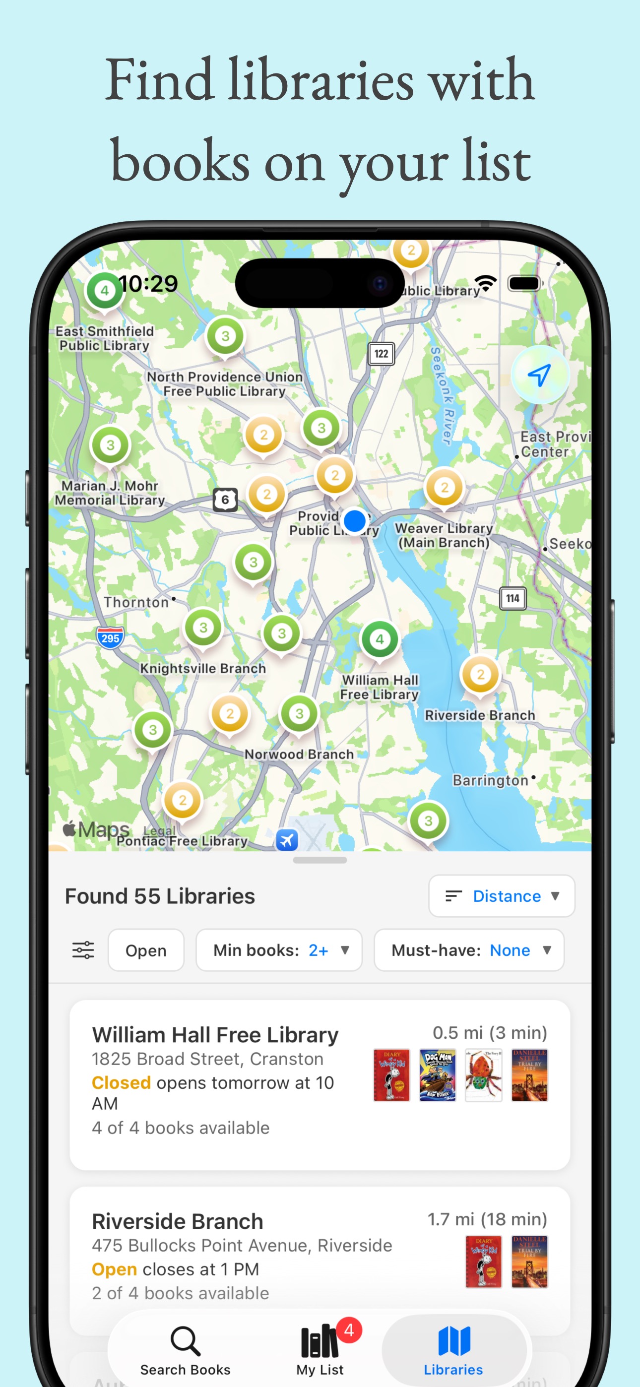 Find nearby libraries with your books